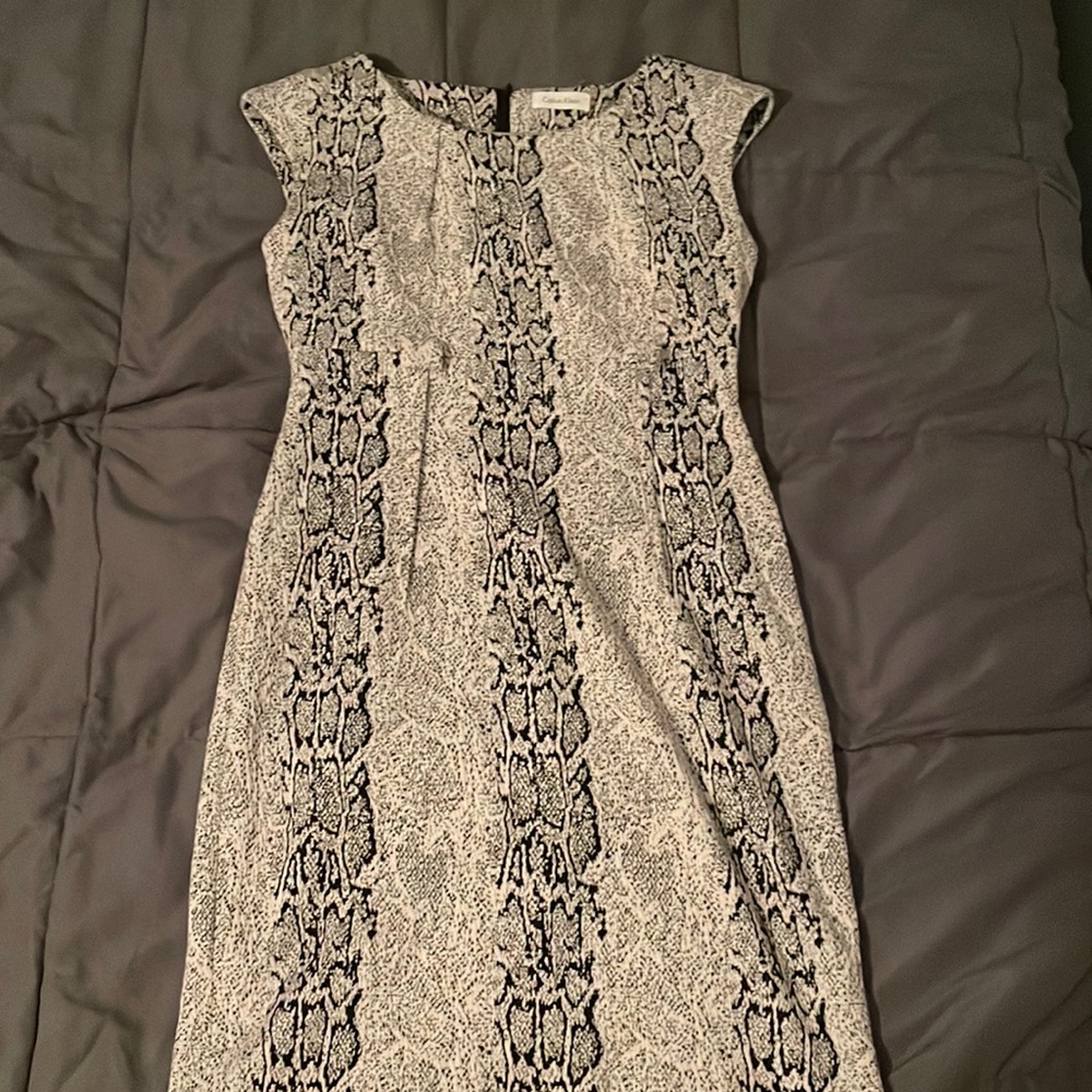 Calvin Klein black and white snake print dress